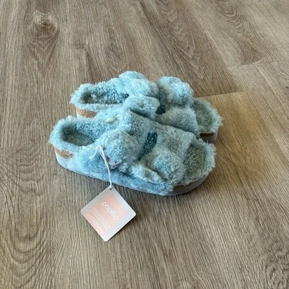 Birkenstock Free People Papillio Sandals Womens 39 US 8 Sherpa Big Buckle Blue - Picture 2 of 8